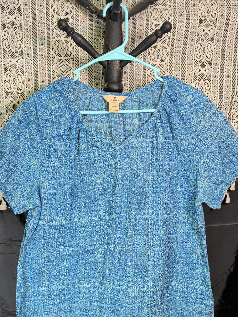 Woolrich Ladies Large Blouse Blue Cotton Shirt L